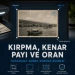 Eski fotoğraf üzerinde kırpma çerçevesi, kenar payı ve 4:3 oran işaretleri.